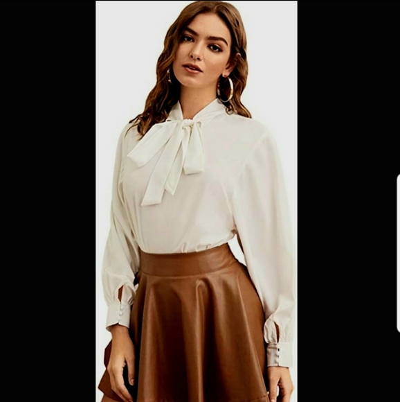 Tops - White Tie Neck Blouse